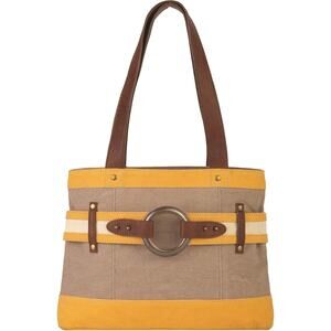 Mona B. Rowen Upcycled Canvas Vegan Leather Trim Shoulder Bag - Goldenrod NWT
